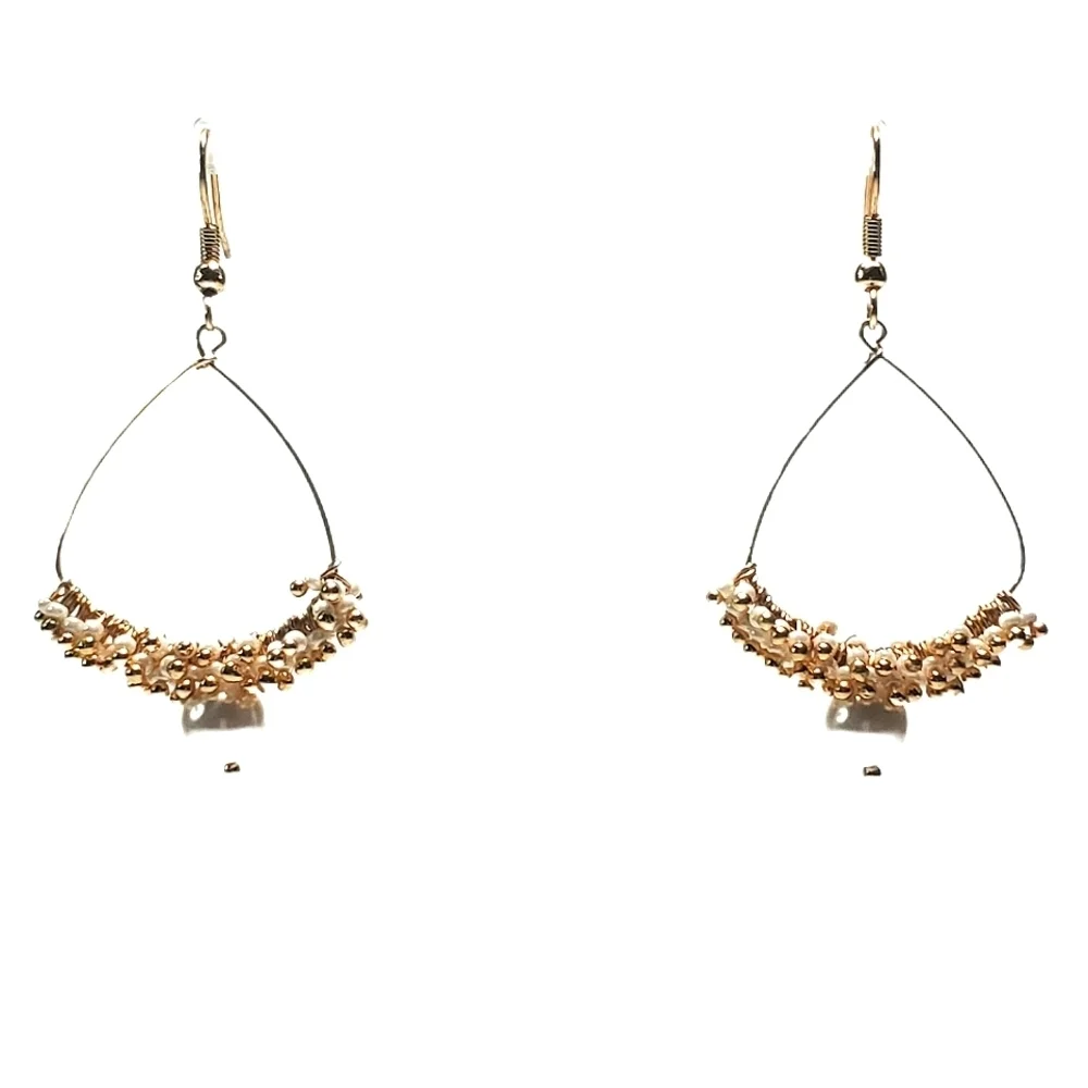 Swarovski Glass Pearl Beaded Drop Earrings Gold Wire Teardrop New on Card